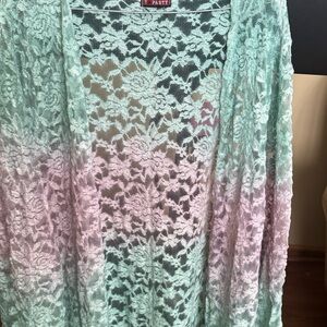 Lace Open Cardigan in Mint and Lavender
